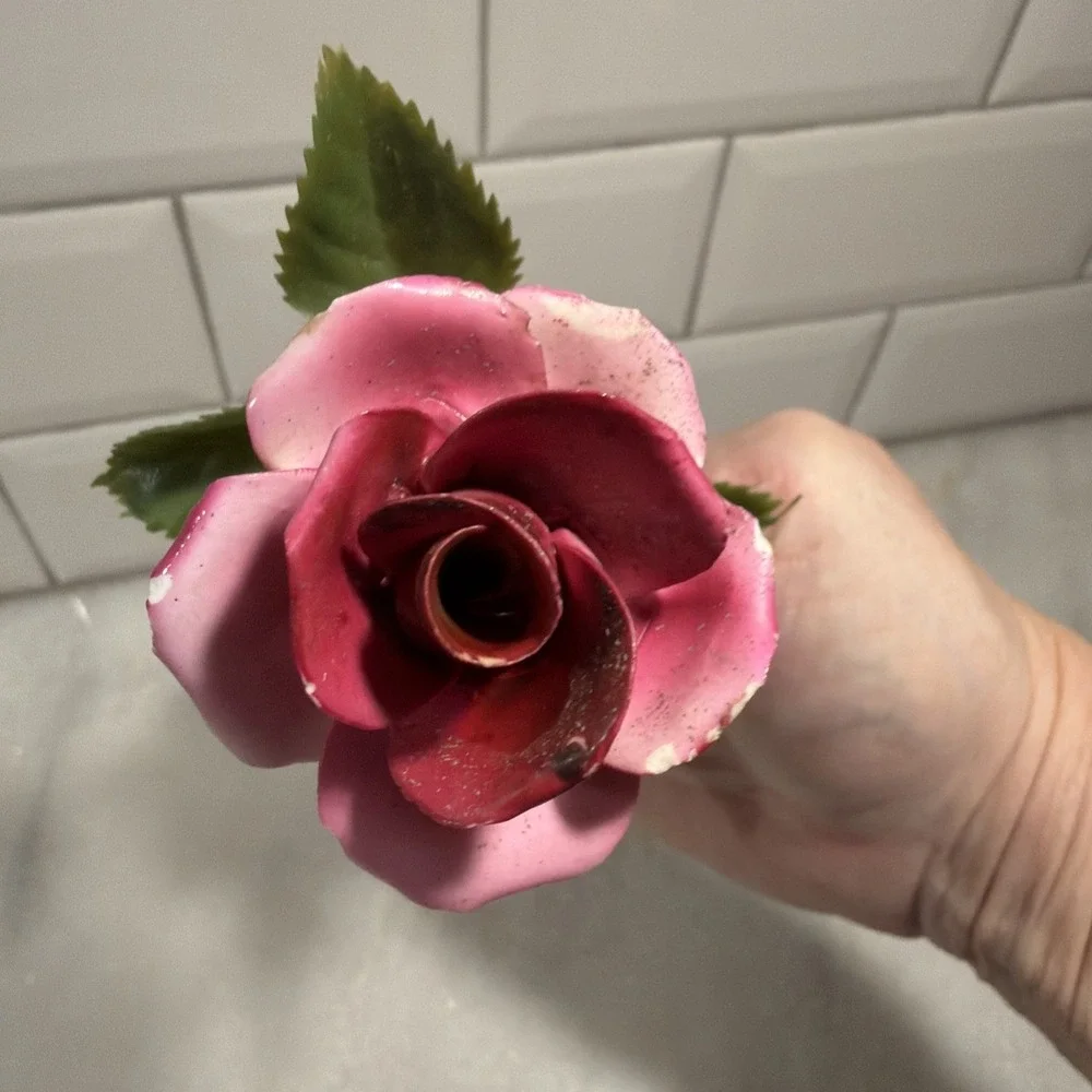 7 Vtg Porcelain‎ Roses Italian Pink Red Antique